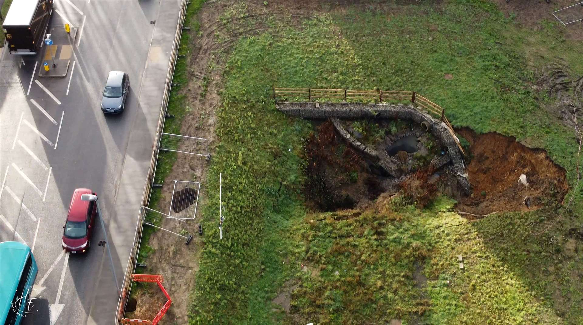 One of the many sinkholes which have plagued Barming near Maidstone. Picture: HawkEye Aerial Media