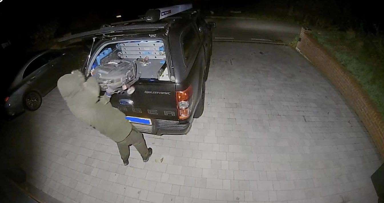 Ring doorbell footage shows an individual stealing tools from the back of a van in Betsham