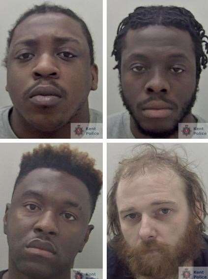 Emmanuel Nkrumah-Buansi (top left), Jacob Afolabi (top right) and Habib Kanu (bottom left) planned to rob people using information supplied by Lee Garrard (bottom right). Picture: Kent Police