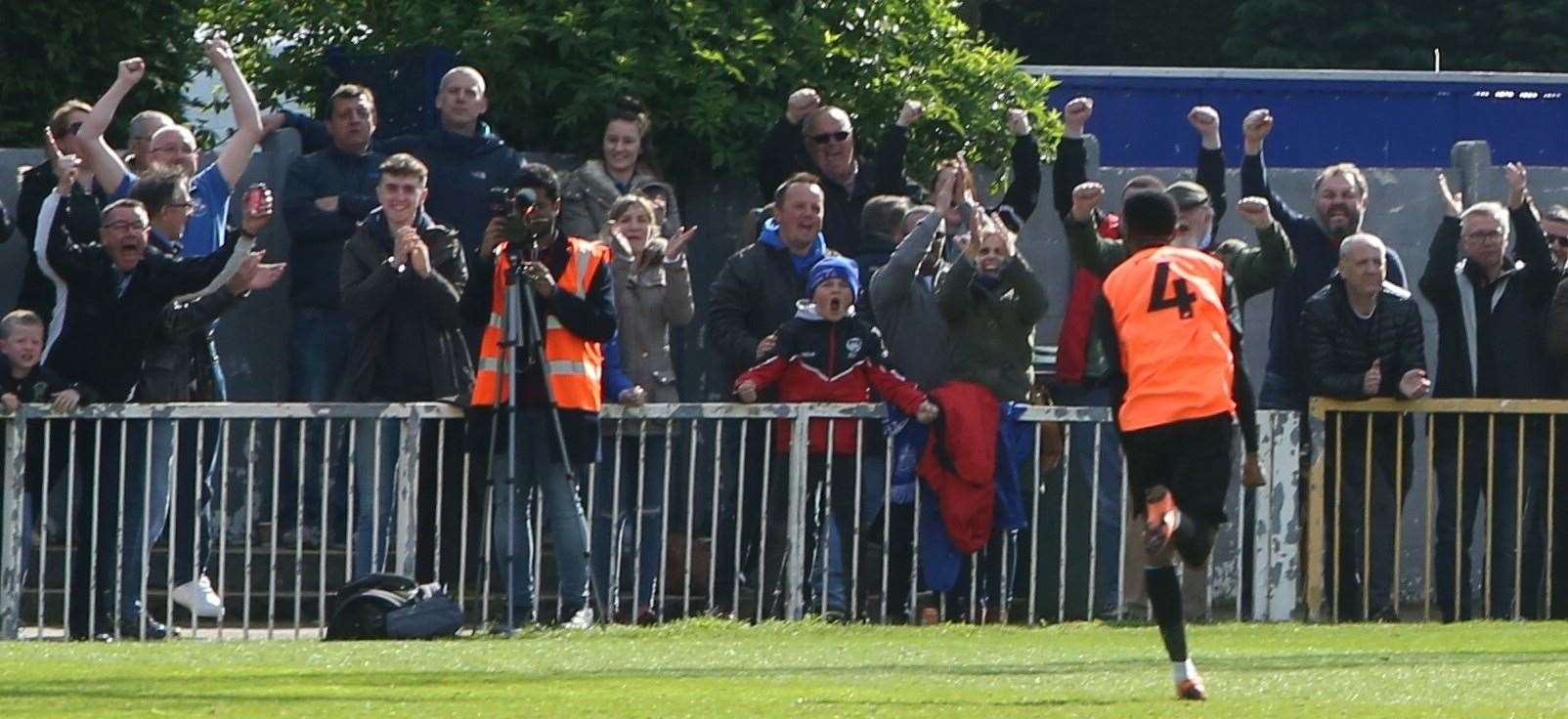 D'Sean Theobalds celebrates scoring for Tonbridge against Met Police Picture: David Couldridge