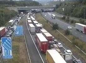 Traffic queuing on the M2. Picture: Highways England