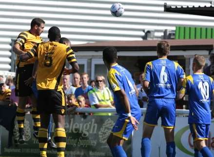 Jay May heads Maidstone in front against Hayes & Yeading Picture: Martin Apps