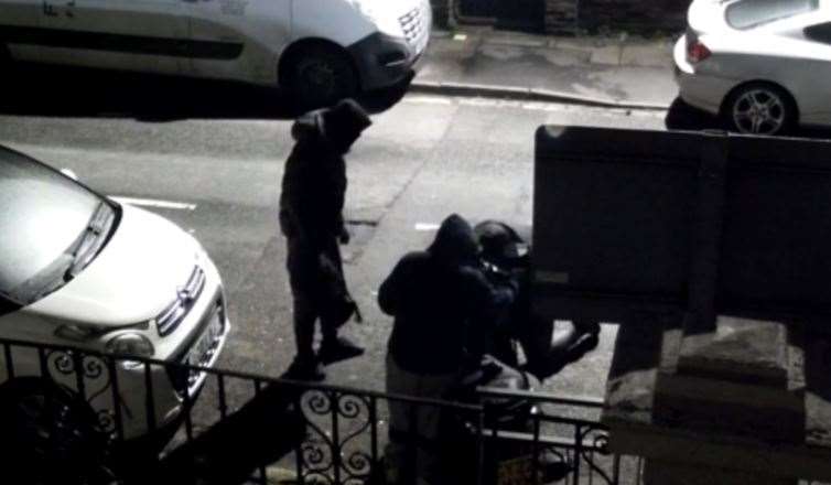 A CCTV image of the thieves taking Leah Lambert's moped. Picture: Leah Lambert