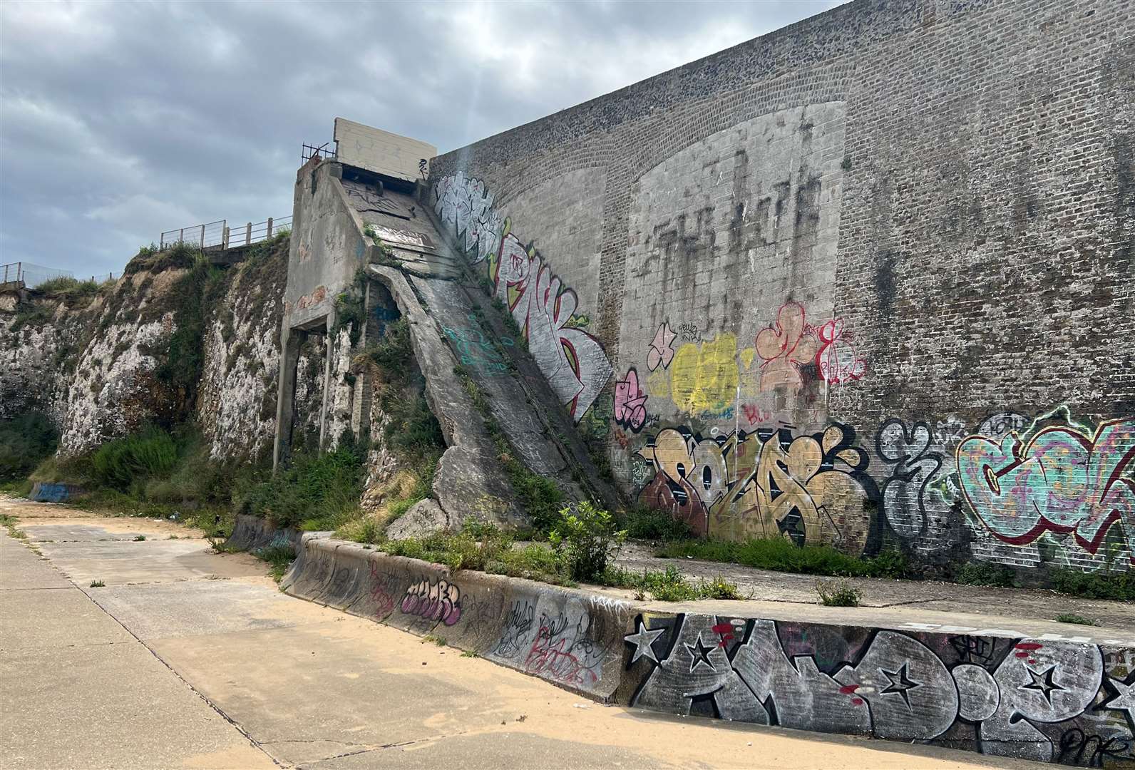 A small funicular-style lift used to transport people up and down from the top of the cliff to the Lido's pool below - today the structure is crumbling away