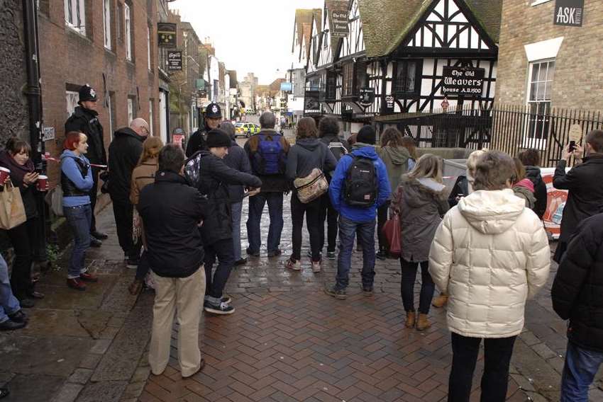Crowds gather at the site of the Canterbury bomb scare. Picture: Chris Davey
