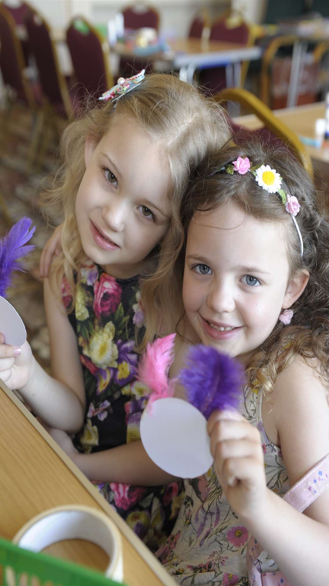 Paige Osborne, five, and Phoebe Ballanger, six, making jewelry at the Guildhall Museum, Rochester