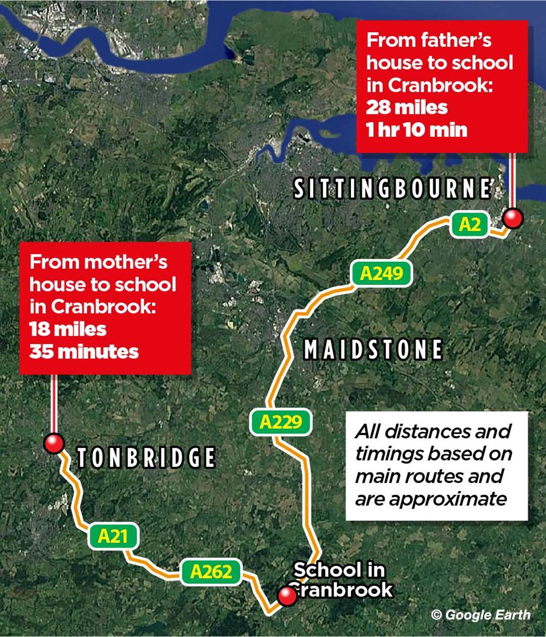 The distance between Milo's mother and father's homes and his new school in Cranbrook