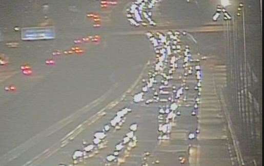 Traffic is being held on the M2 between Rochester and Maidstone. Picture: National Highways