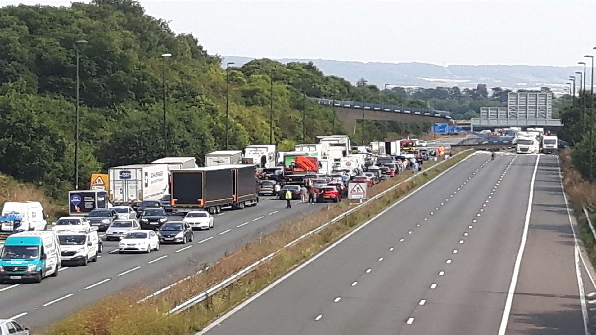 Another view of traffic building up on the M20