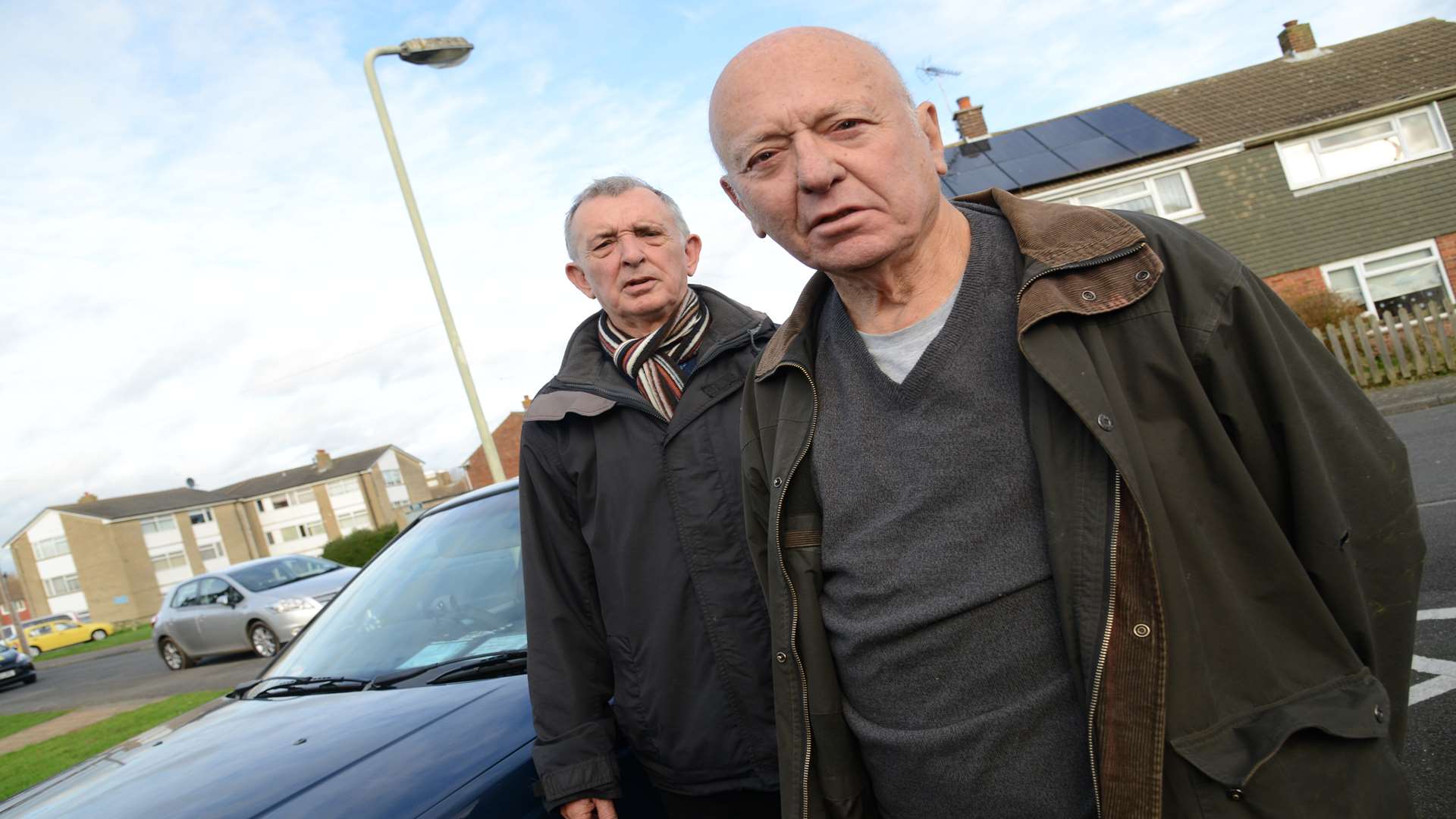 Bob Fear and George Galdes are concerned about vandalism in their road since the streetlights switch-off. Picture: Gary Browne