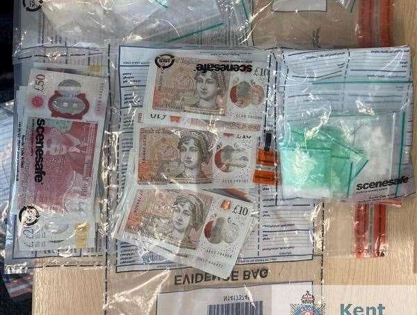The cash and ‘cocaine’. Picture: Kent Police