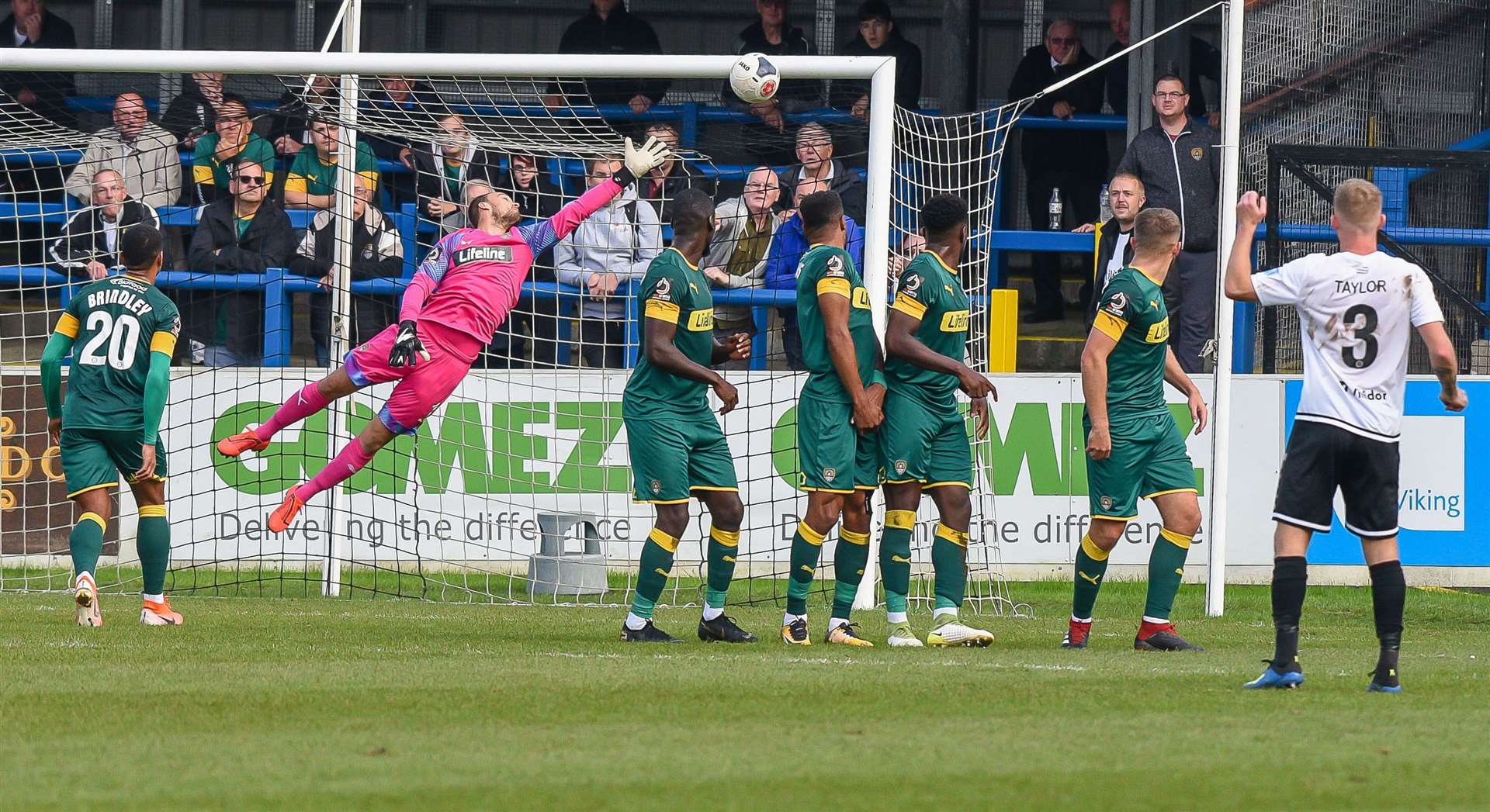 Bobby-Joe Taylor puts Dover ahead against Notts County with a superb curling free-kick Picture: Alan Langley