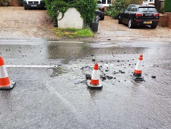 The damaged road surface. Picture: Chloe Francis. (1674995)