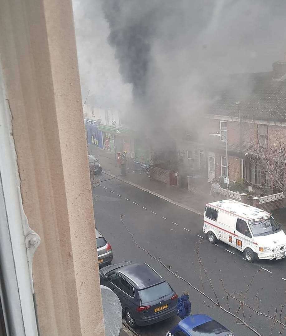 Smoke could be seen billowing from Dover chip shop. Picture: Katie Whitcombe
