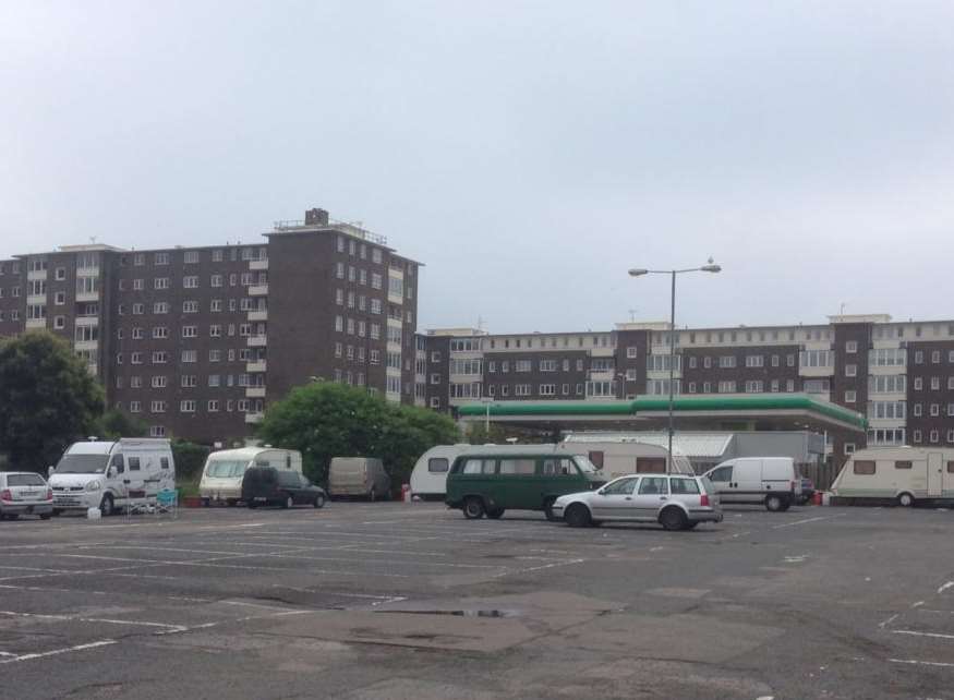 Caravans in Russell Street car park. Picture uploaded to Facebook by Gary Holmes.
