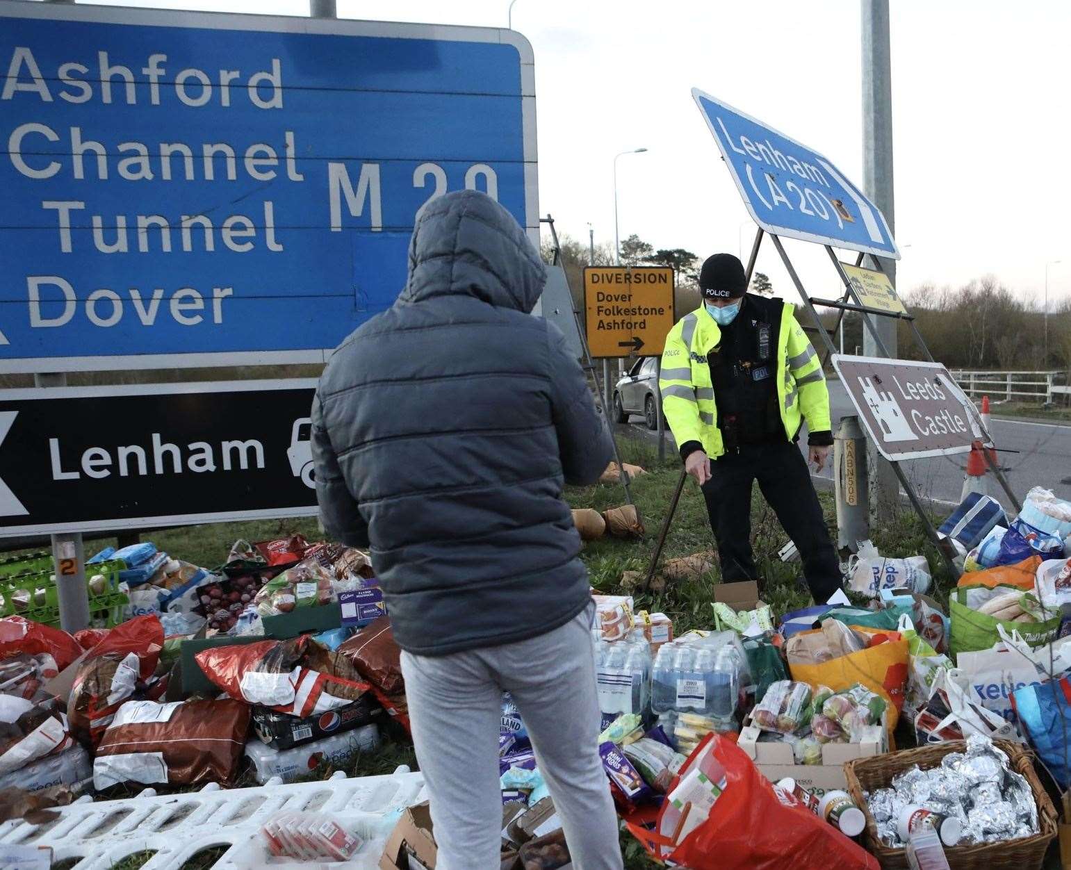 Supplies were left for drivers stranded on the M20 over Christmas. Picture: UKNIP