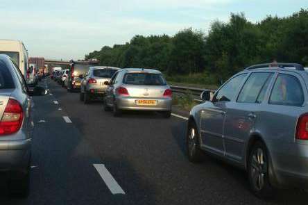 A crash on the M26 sparked long delays. Picture: Andrea Ratford