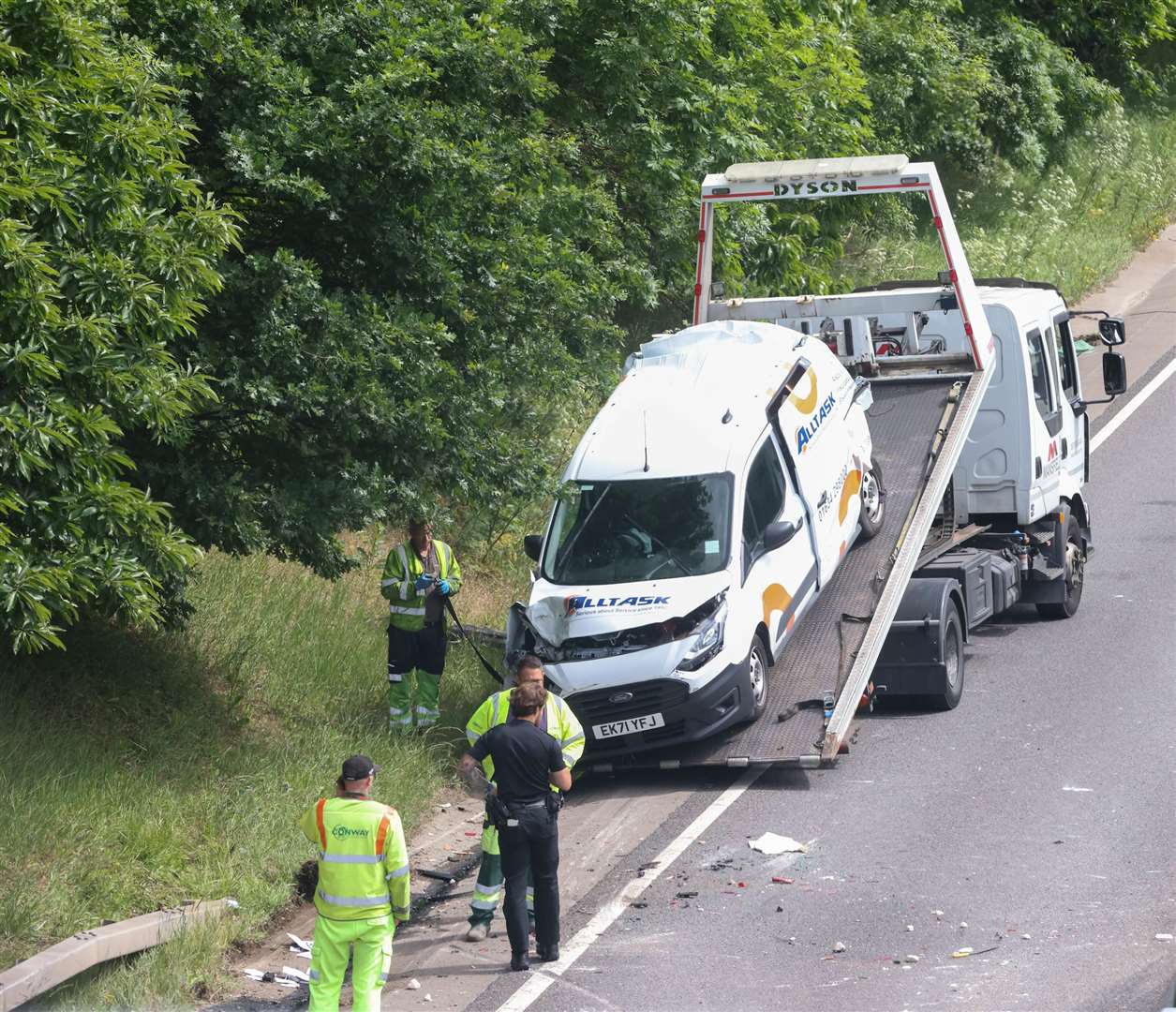 A van is recovered from the A249 at Bobbing after a lorry crash closed the Sheppey-bound carriageway. Two people were injured. Picture: UKNIP
