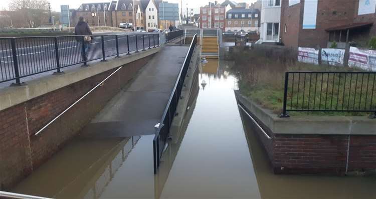 The Environment Agency says areas near rivers, such as this underpass in Maidstone, could see flooding today.