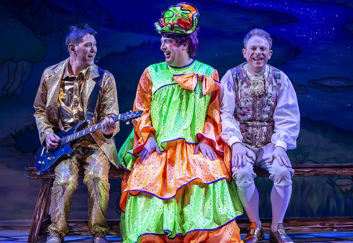 The Marlowe's Chris Wong, Ben Roddy and Lloyd Hollett in Mother Goose Picture: Pamela Raith Photography