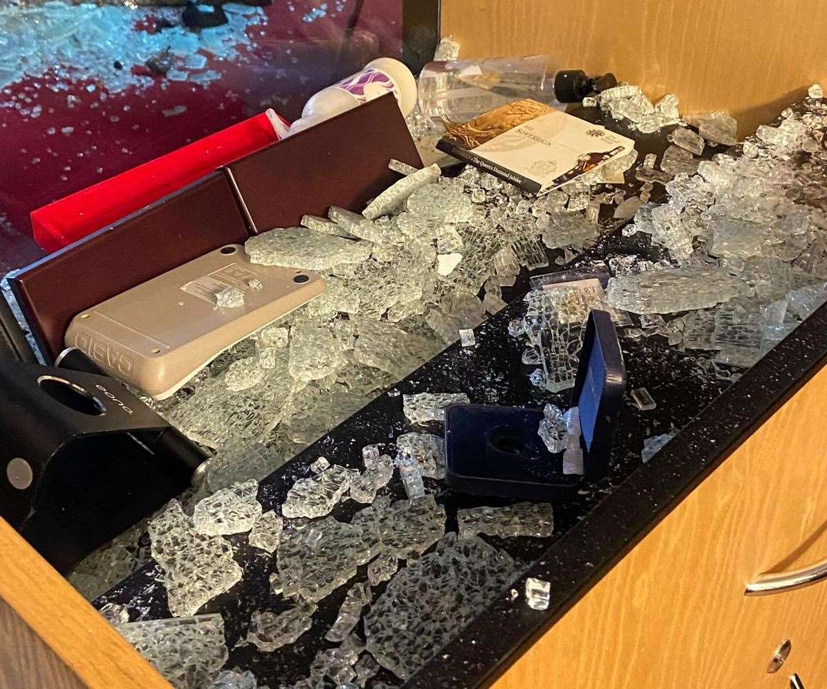 The burglars used crowbars to smash display cabinets at Canterbury Jewellers and Pawnbrokers
