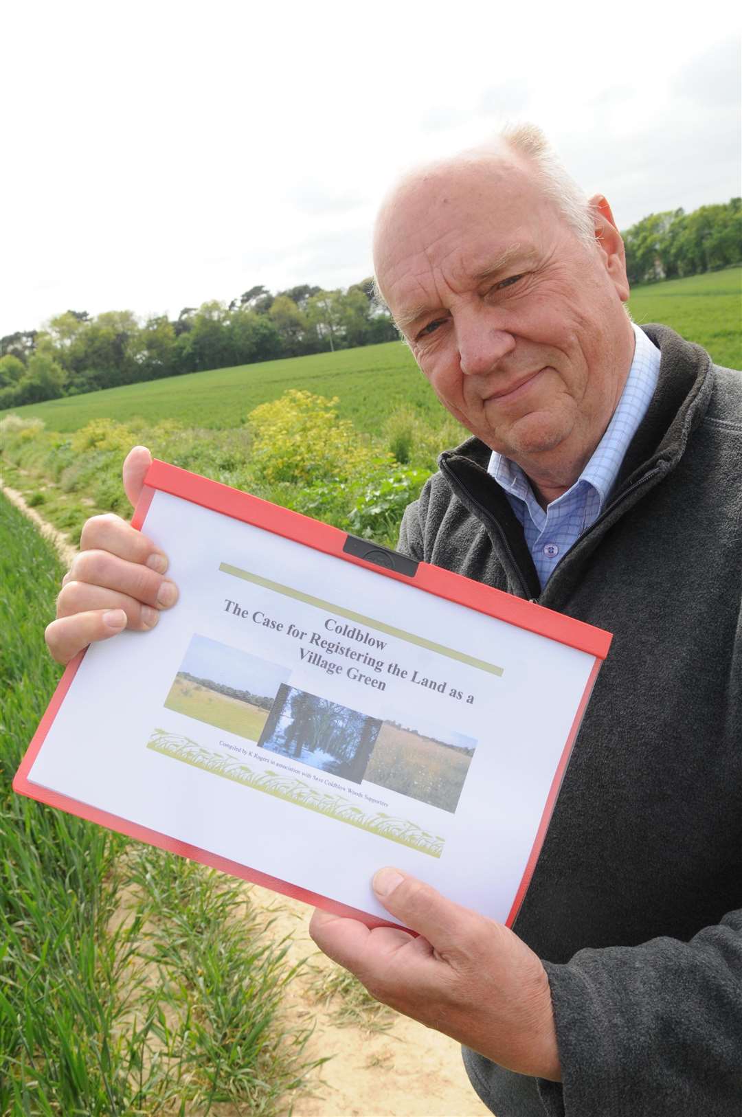 Roger Chatfield in 2013 with an information brochure to let residents know about the Save Coldblow Woods cause