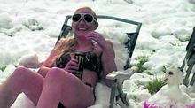 Nicola Lang, sunbathing in the snow