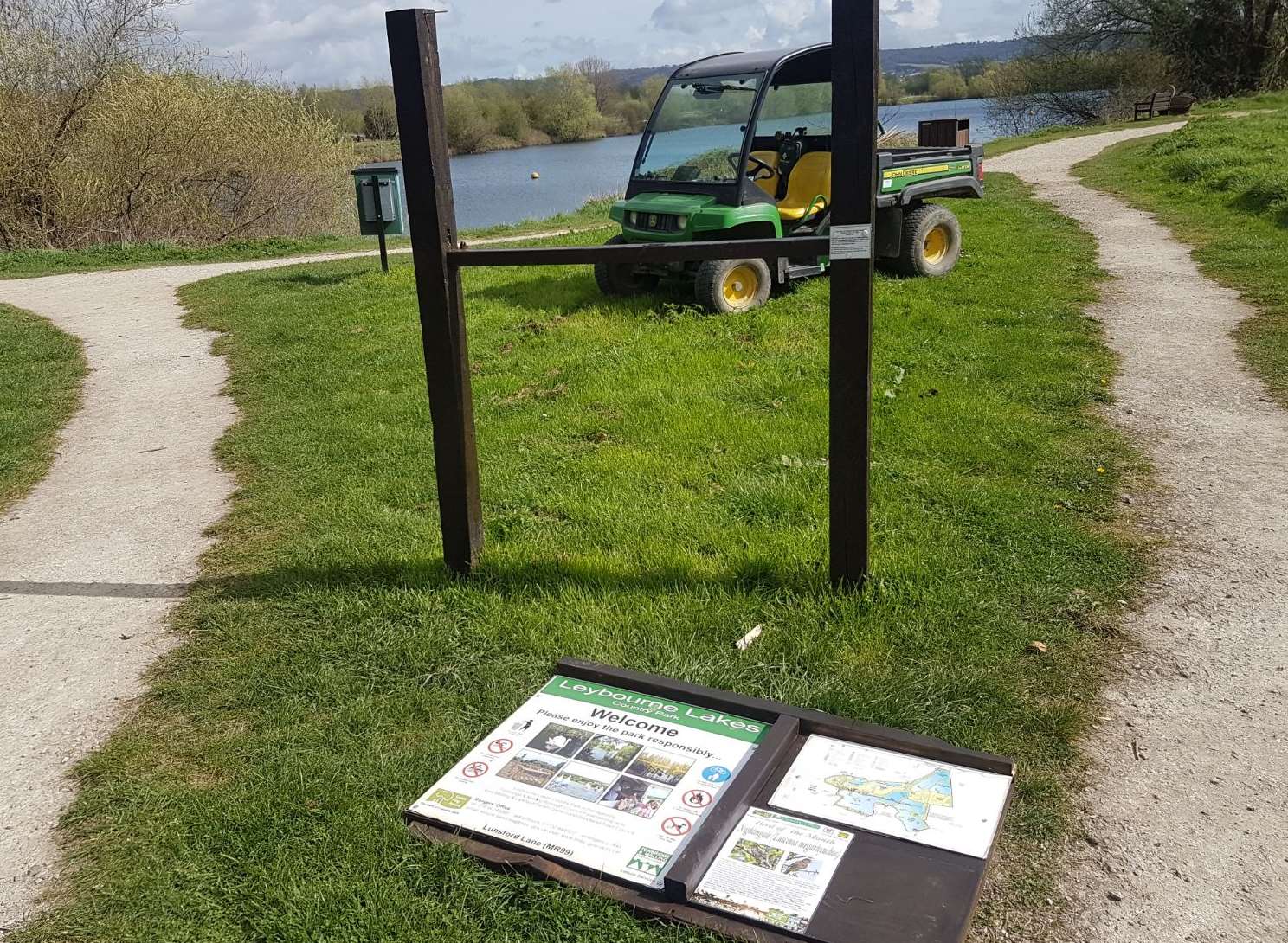 The vandalised sign at Leybourne Lakes Country Park. Picture: Tonbridge and Malling Borough Council