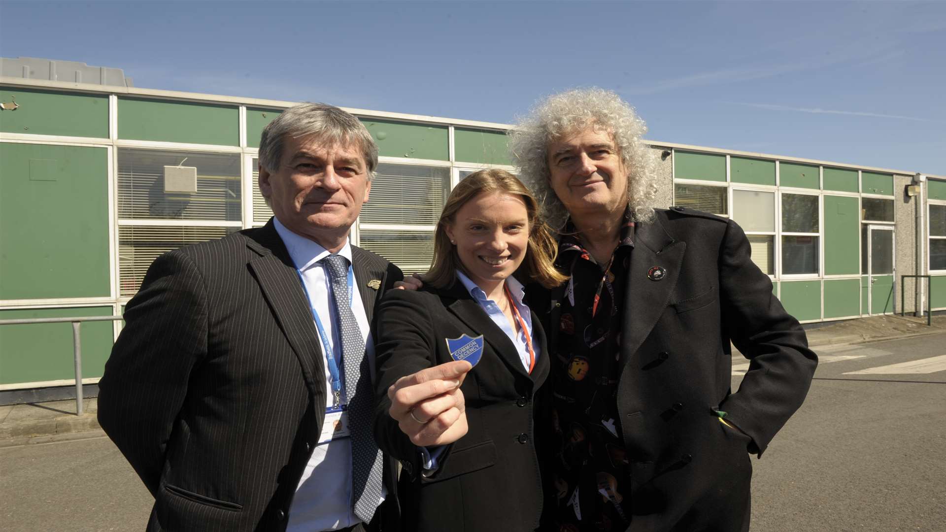 Miss Crouch with Brain May and headteacher Kim Johnson at Bradfields Academy in April.