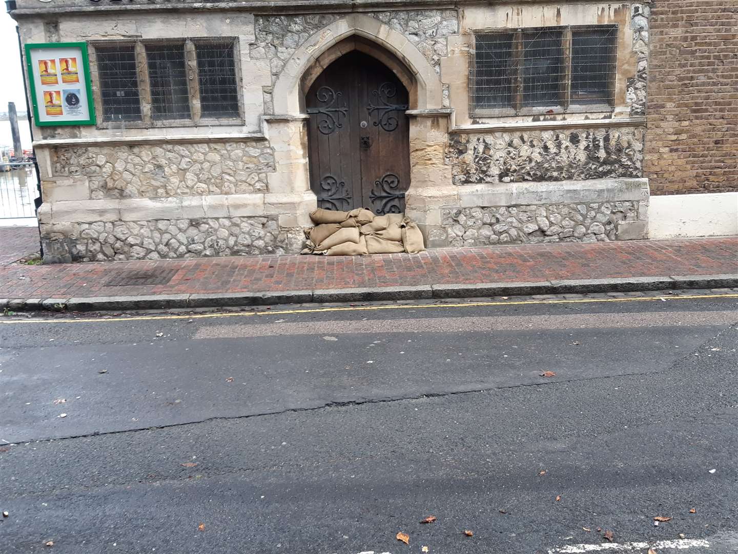 Sand bags are put in place outside a chapel on Royal Pier road as a precuationary measure. (18083536)