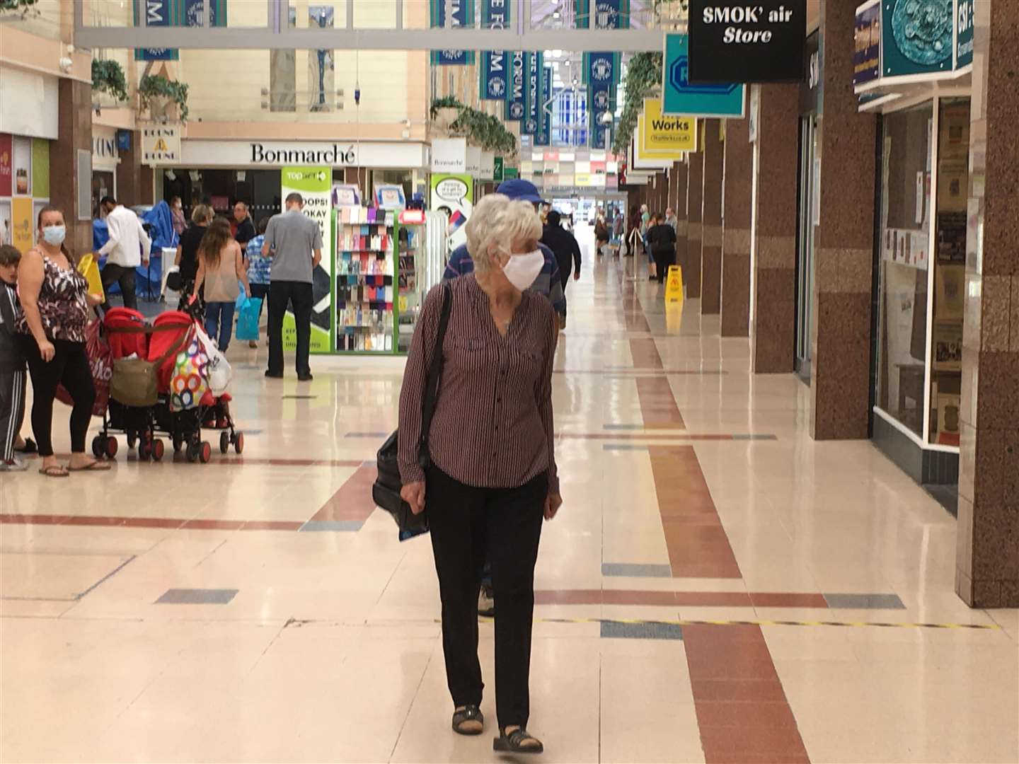 Shoppers in Sittingbourne's forum shopping centre during the coronavirus lockdown