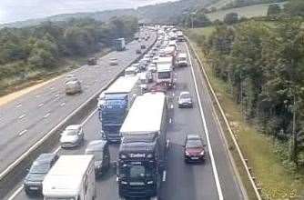 Queuing traffic on the anti-clockwise M25 near Clacket Lane services. Picture: Highways England