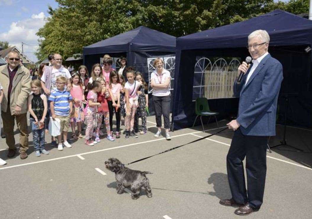 Aldington Primary school fete. Paul O'Grady opened the fete with dog Olga. Picture: Paul Amos