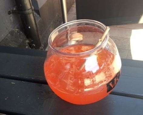 This is a £9.95 fishbowl, currently made with VKs, although once the stock is used up Krista plans to switch the ingredient list to WKDs