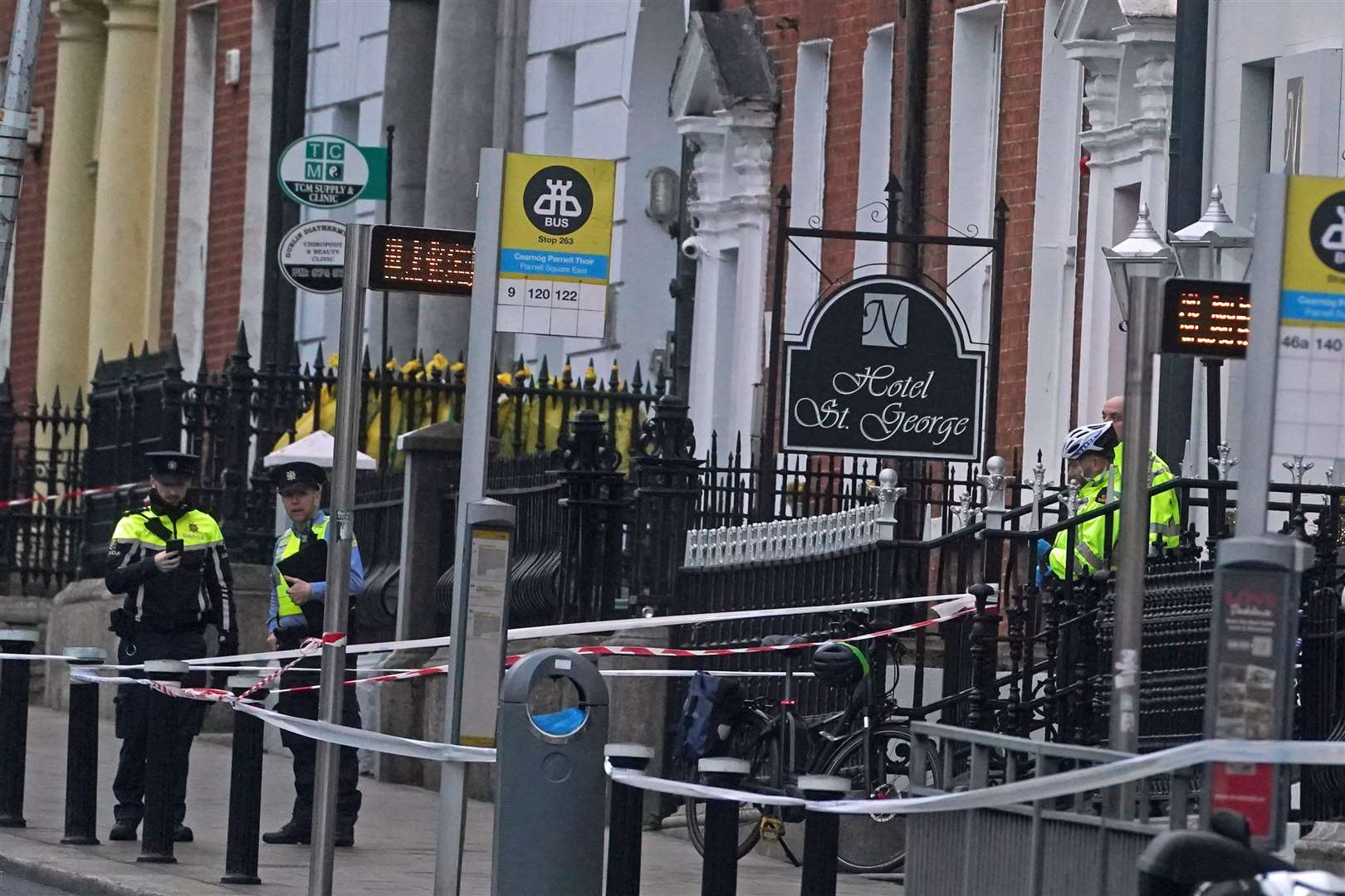 The scene in Dublin city centre after five people were injured following a serious public order incident which occurred on Parnell Square East (Brian Lawless/PA)