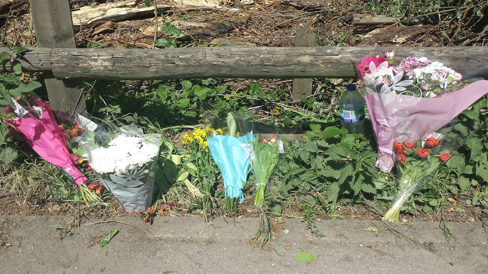 Flowers at the scene of fatal crash