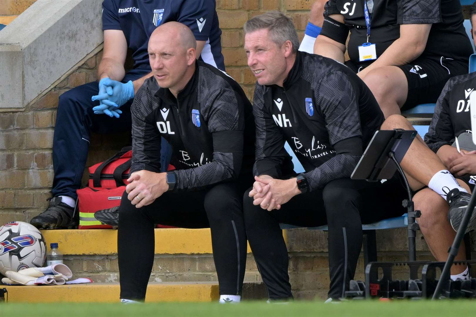 Manager Neil Harris and assistant David Livermore look on as Gillingham played Millwall at the weekend Picture: Keith Gillard