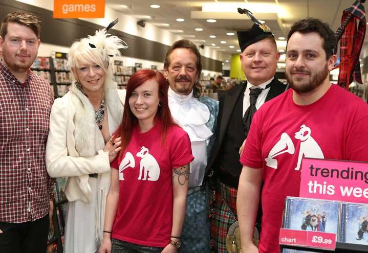 Staff at HMV with the happy couple