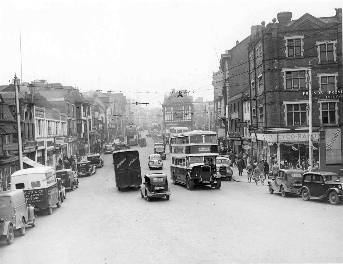 Trolley buses pictured in Maidstone in 1952. They ran in the town from 1928 to 1967