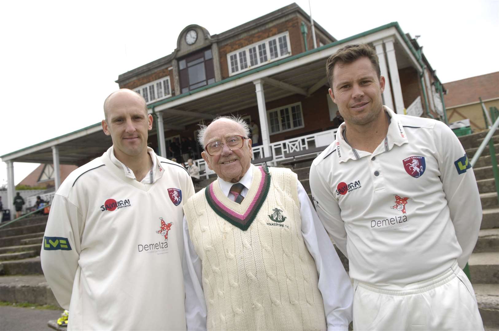 James Tredwell, Bill Hewson and Geraint Jones at the last game in front of the old cricket pavilion in Folkestone in September 2012. Picture: Gary Browne