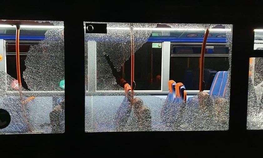 Bus windows have been vandalised. Picture: Matthew Arnold/Twitter