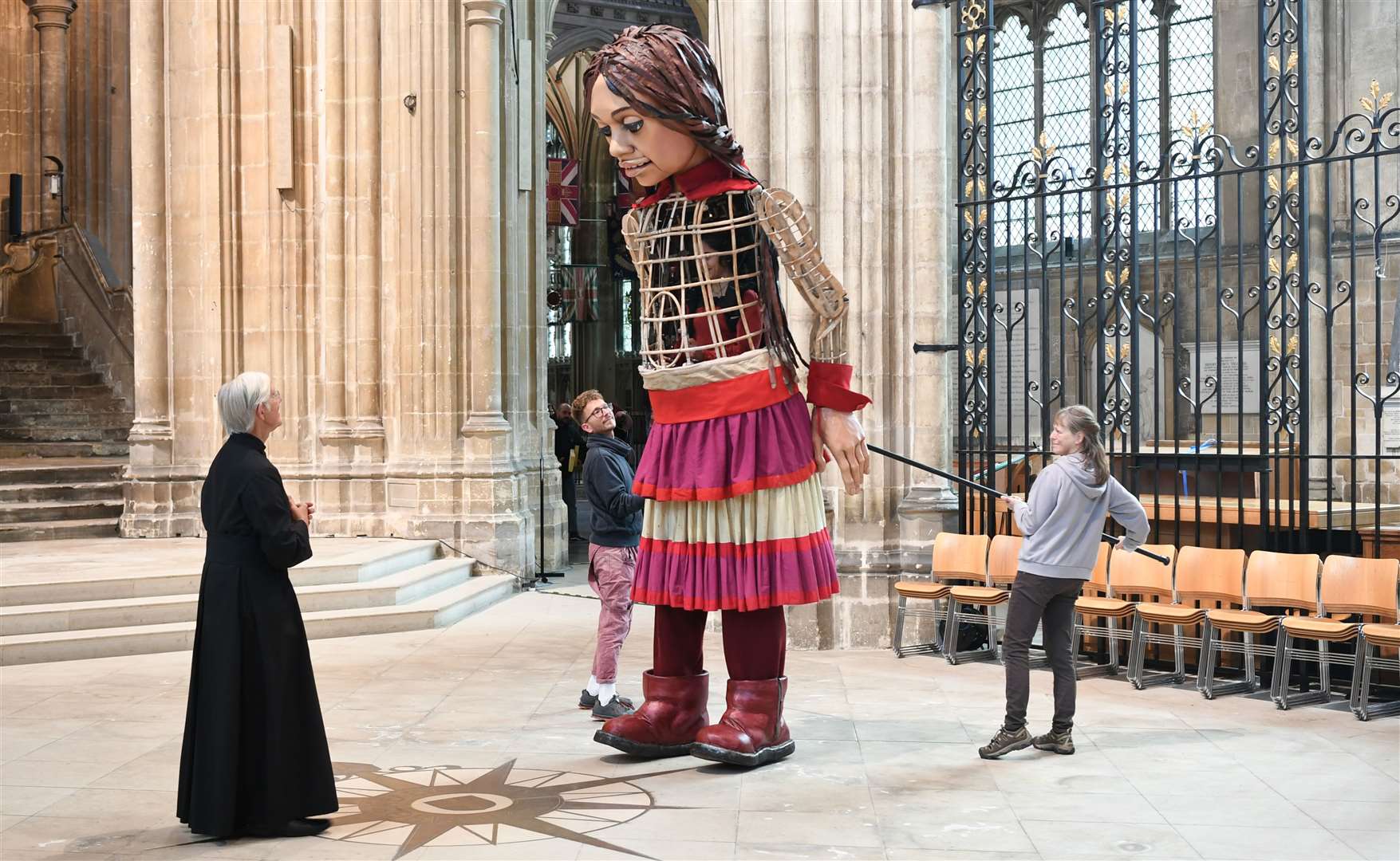 Little Amal inside Canterbury Cathedral. Picture: Canterbury Cathedral