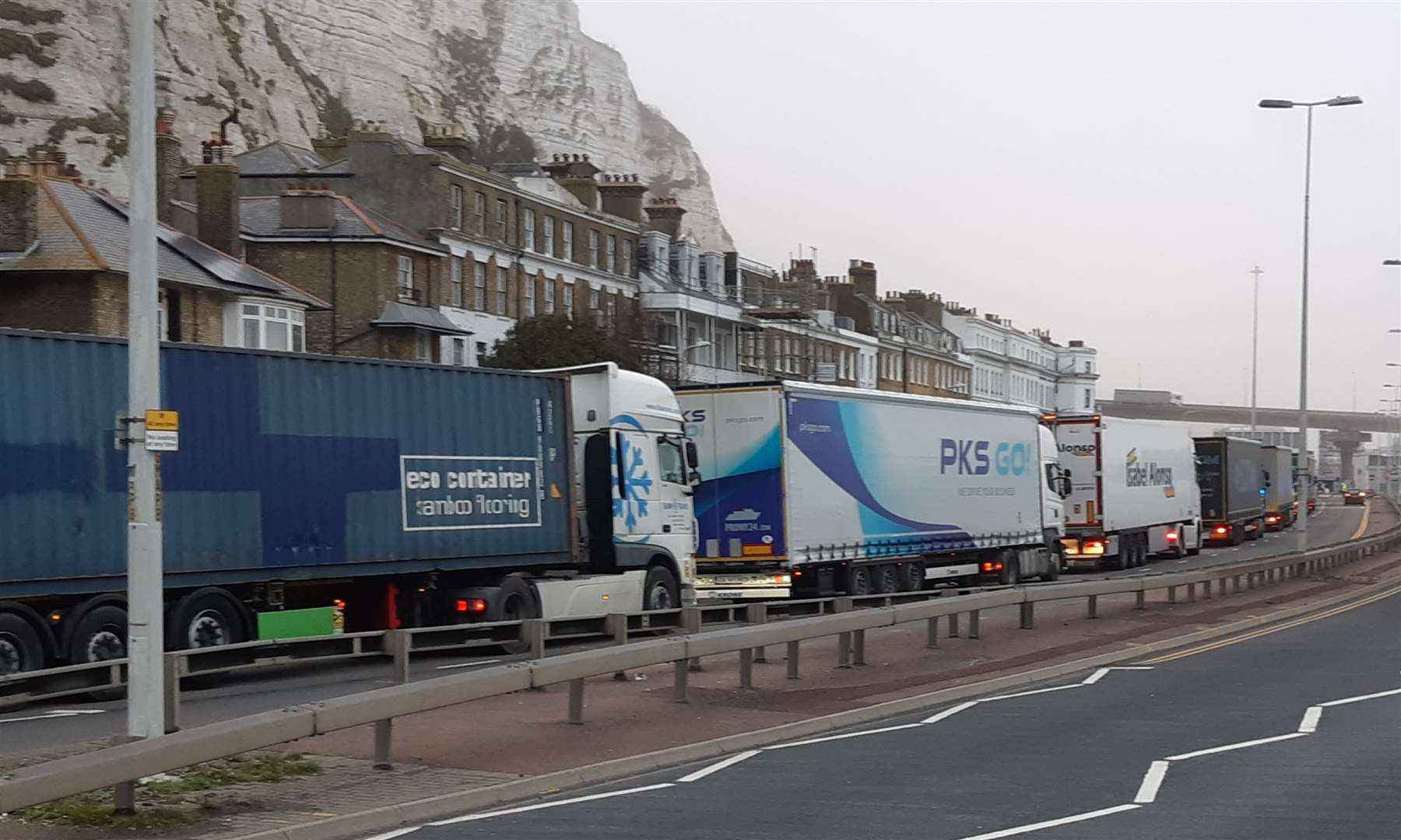 Lorries on the A20 Townwall Street outside the Port of Dover. Picture: Sam Lennon