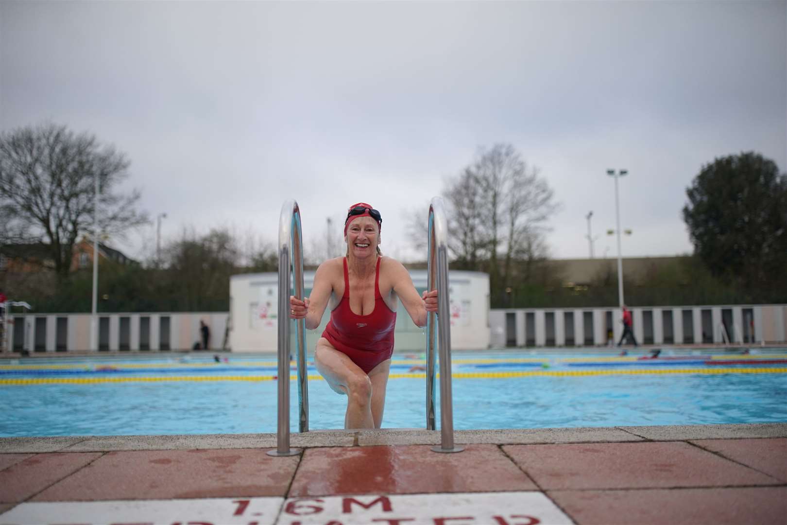 A swimmer after an early morning dip at Hillingdon Lido, Uxbridge (Aaron Chown/PA()