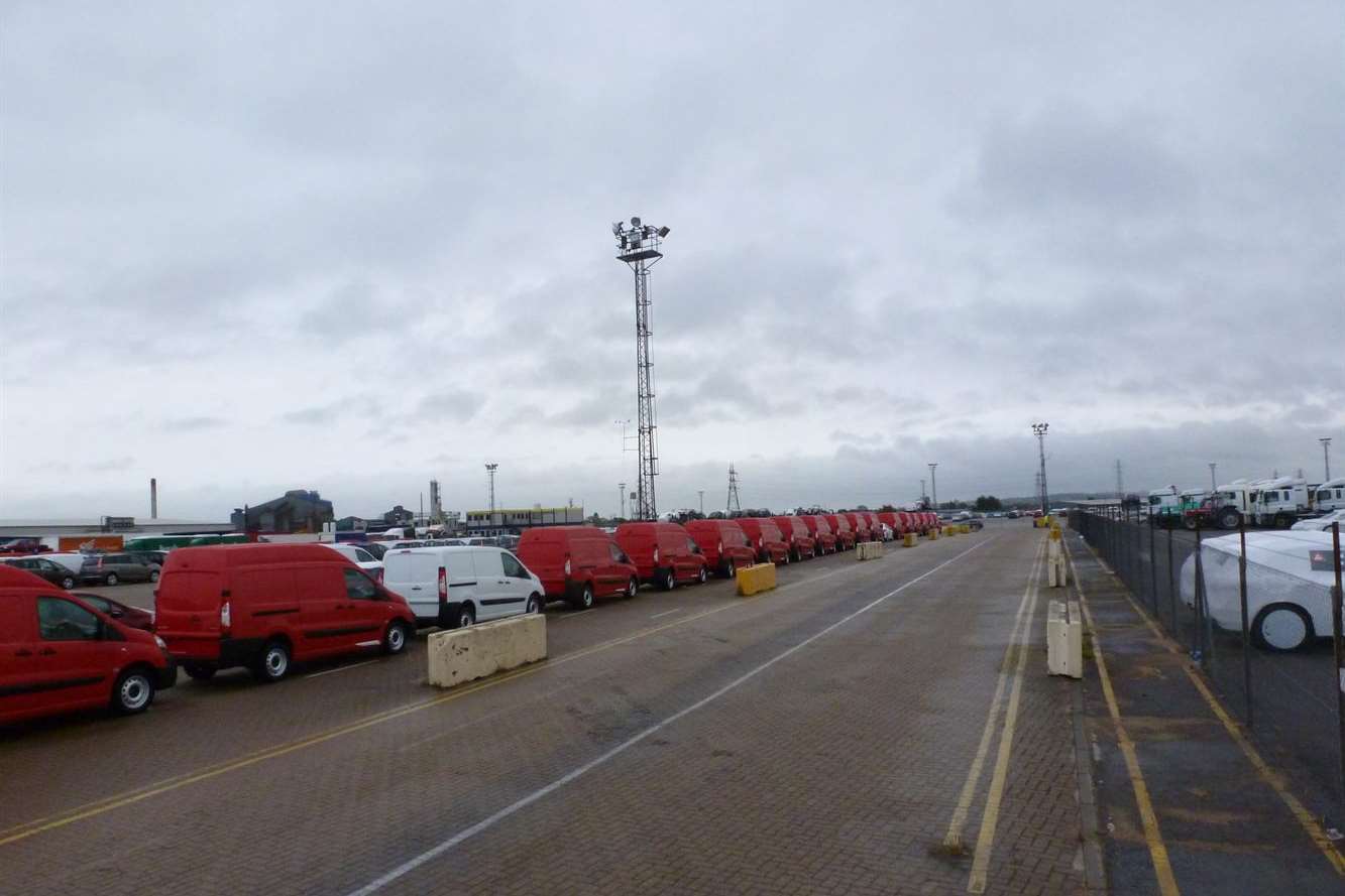 Vehicles lined up inside the Port of Sheerness