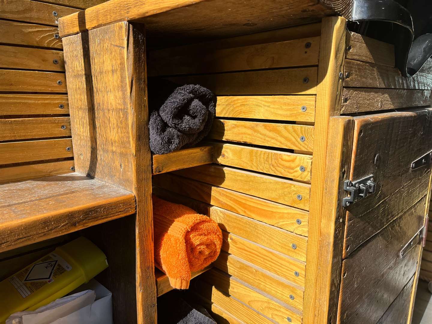 towel shelves inside the van
