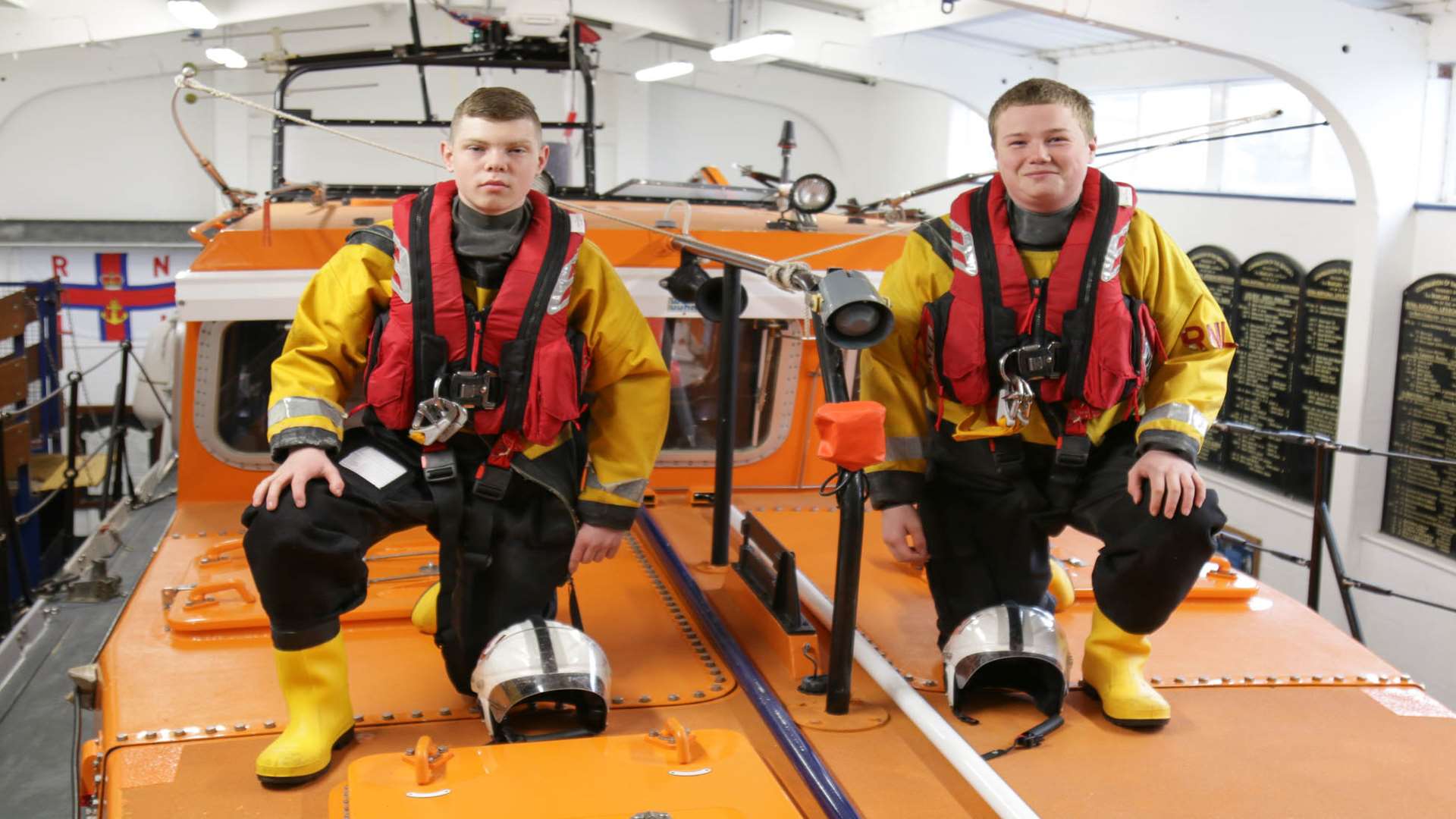 Oliver Titcombe and Grant Welch aboard Margate lifeboat
