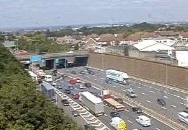 Delays at Junction 1B. Photo: Highways England (49507810)