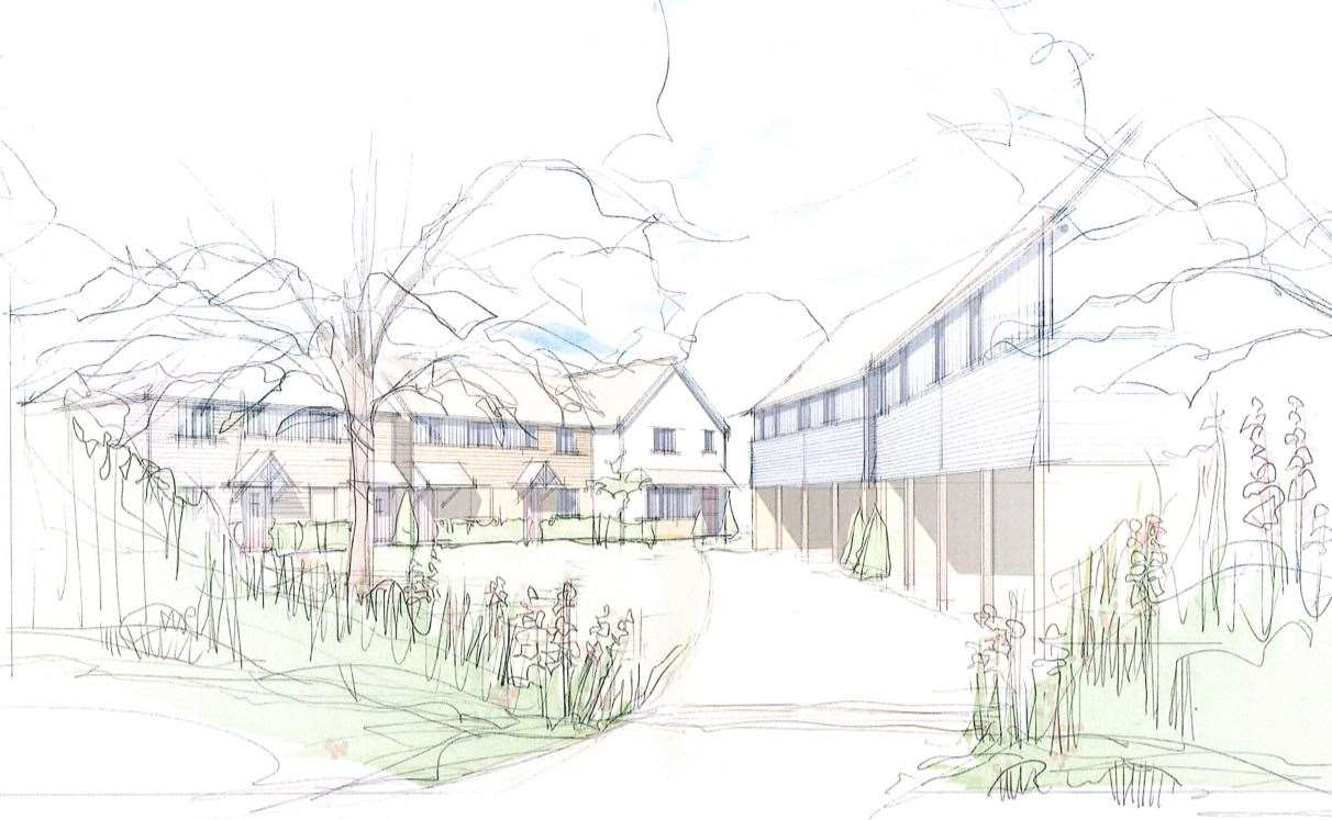 An artist's impression of the proposed new homes, looking east from York and Albany Close
