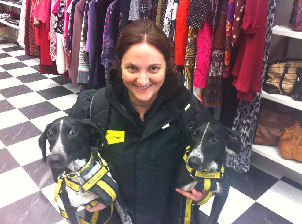 Lara Murphy, supporter relations officer at Dogs Trust Canterbury with Bill and Ben